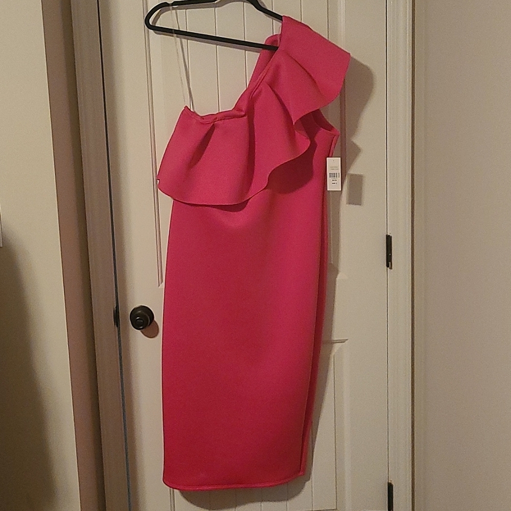 Fashion to Figure Pink One Shoulder Ruffle Dress